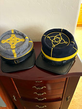 Civil War Kepi Costume Hat Lot of 2 Gray/Black Gold Trim Wool Blend Size L