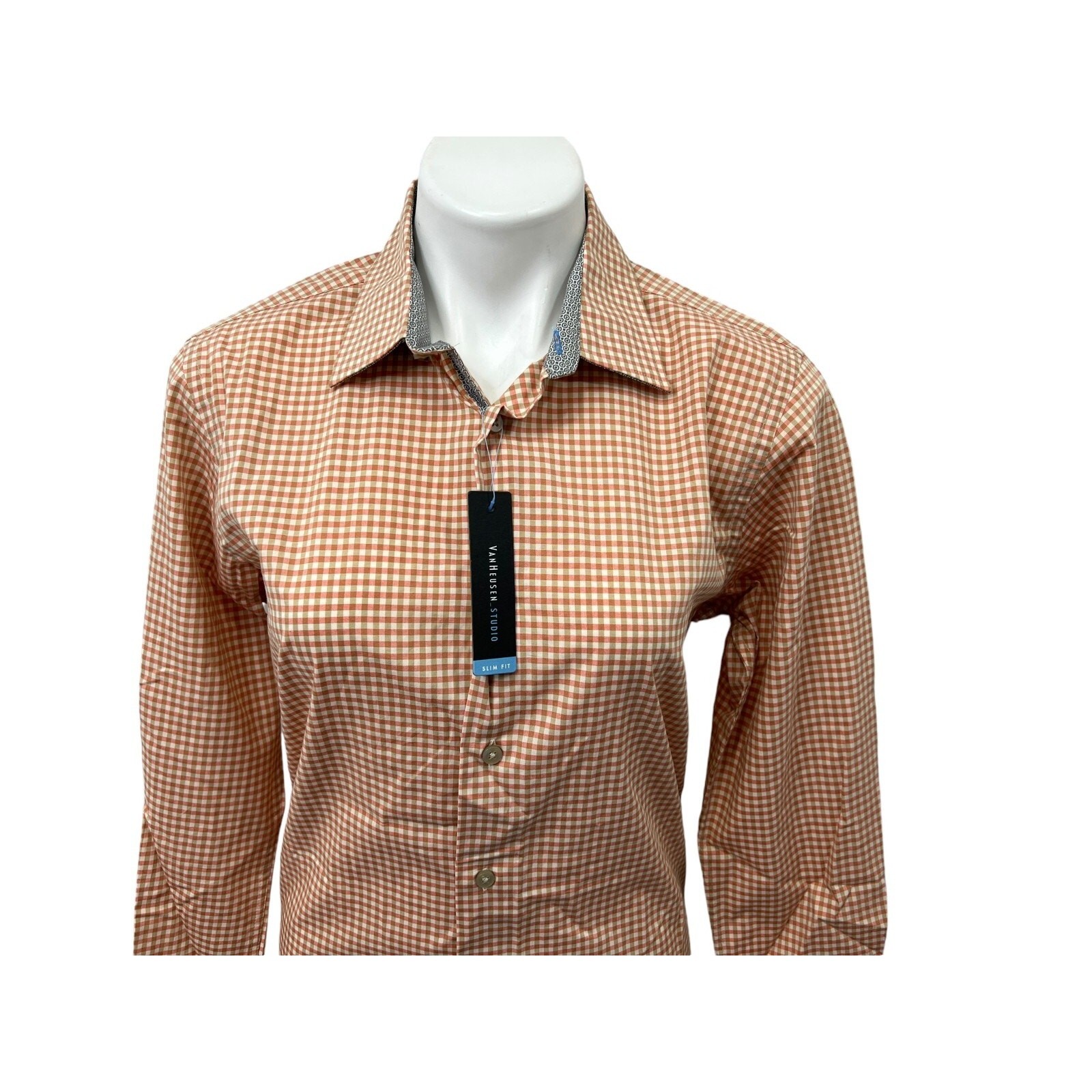 NWT Van Heusen Studio Men's Dress Shirt Slim Fit Long Sleeve Button Checked thumbnail 4