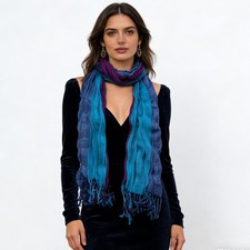 Sky Blue Dyed Crinkle Scarf - Textured Summer Scarf 69"x26" 
