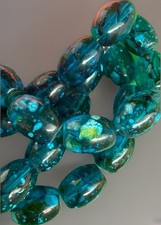 Czech Glass Barrel Beads 11mm Blue Splatter Design Qty:18