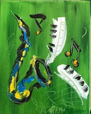 SAXOPHONE JAZZ  Abstract Modern Original Oil Painting  CANVAS BY KAZAV