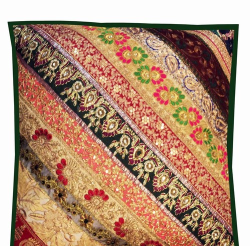 24" ANNIVERSARY GIFT VINTAGE SARI SEQUIN ACCENT FLOOR THROW CUSHION PILLOW COVER - Picture 4 of 8