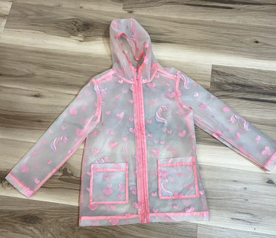 Lucky Penny Girls Hooded Rain Jacket 4-6x Hearts Pink Pockets Youth