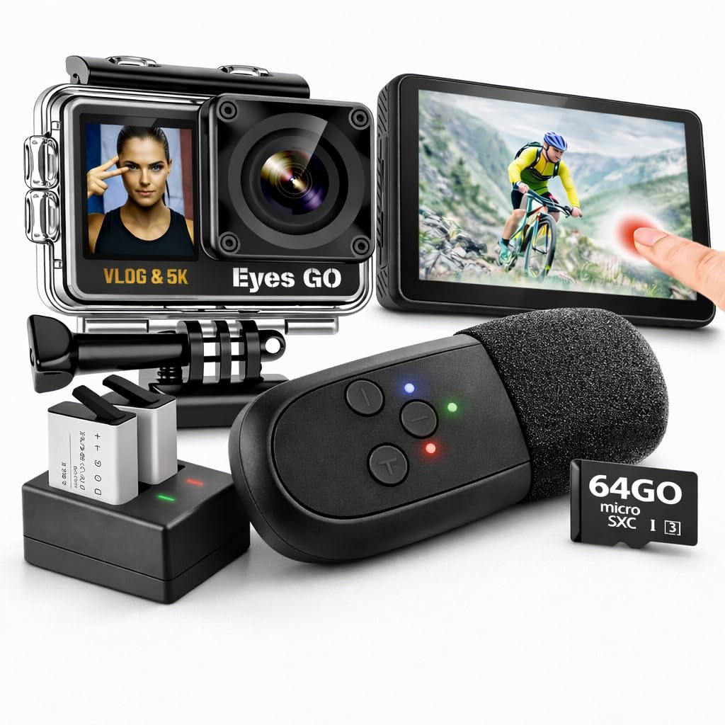 Caméra Sport 5K 30fps Ultra HD noire avec kit de 31 accessoires photo 50MP