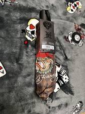 Ed Hardy Umbrella, Brown, Bulldog Design, Checkered Background, NWT