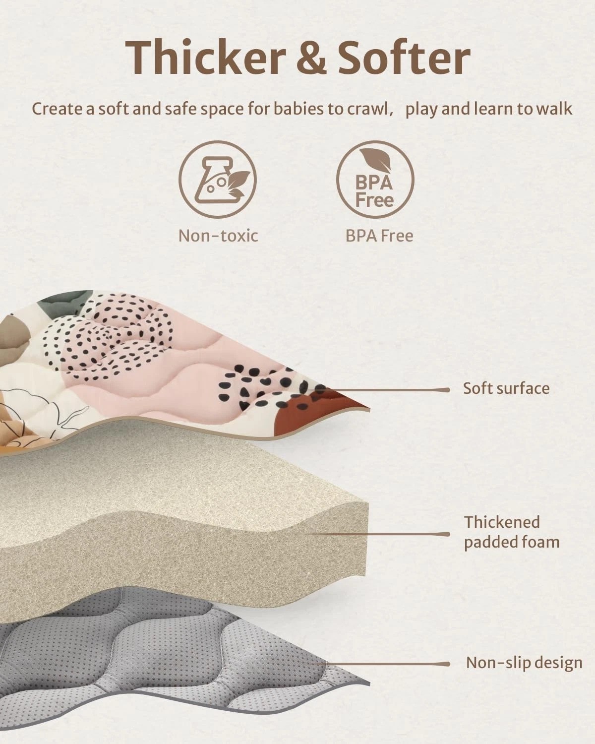 Crawling Mat for Infants - Thick Foam 50x50 Play Mat with Unique Boho Design