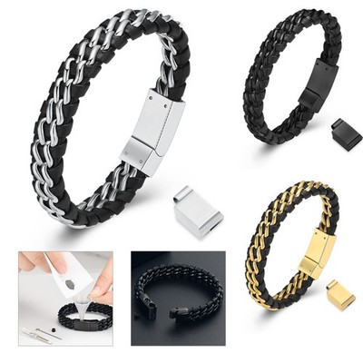 Men's Leather Braided Bracelet Funeral Urns Bracelet for Ashes Keepsake Jewelry