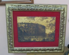 VINTAGE ARTINI ETCHED ENGRAVING ART ROME SCENE CARVELO FRAMED PAINTING 11" X 16"