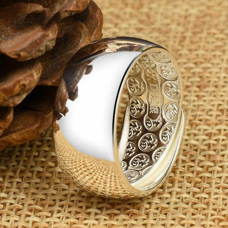 Anillo Ajustable de Plata S925 Brillante Grande con Mosaicos