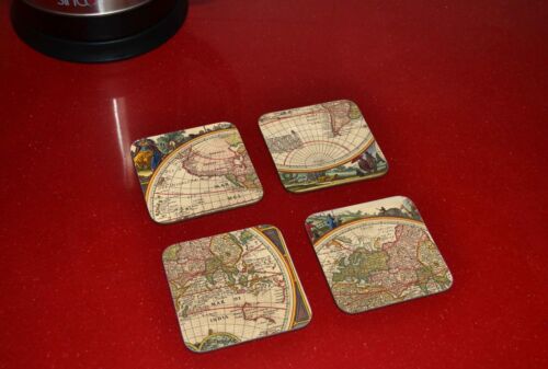 Early World Map Awesome Artistic - 4 Piece Wooden Drinks Coaster Set