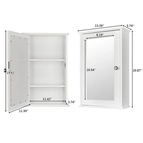 Single Door Mirror Indoor Bathroom Wall Mounted Cabinet Shelf White High Quality - Picture 4 of 11