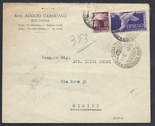 STORIA POSTALE REPUBBLICA 1948 Espresso da Bologna a Rimini (C5)