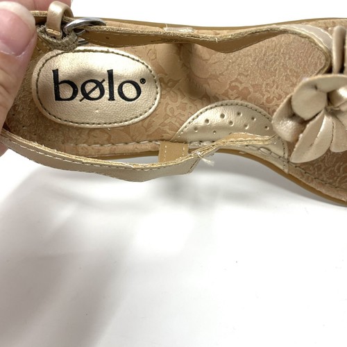 Bolo Womens Comfort Leather Look Flower Straps Gold Sandals Shoes Size 8 - Picture 9 of 10