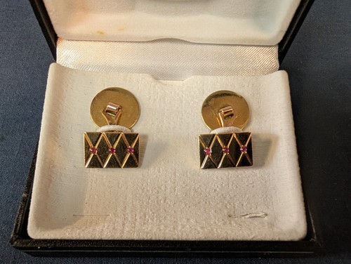 Art Deco 14k Gold/Ruby Cufflings