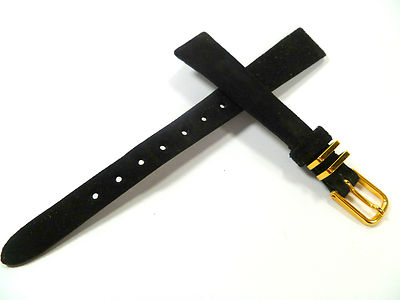 Bracelet De Montre En Daim/cuir Noir 12mm - Largeur 12mm, Fermoir Ardillon, Fabrication Allemande, Neuf