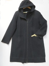 Rrp £469 Oska Size 1 (ch 59cm) Black 100% Boiled Wool Hooded Zip Lilou Coat New