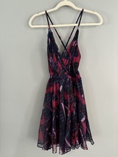 Lulus Fit Flare Flowy Strappy Dress Criss Cross Low Back Purple Red Sz XSmall