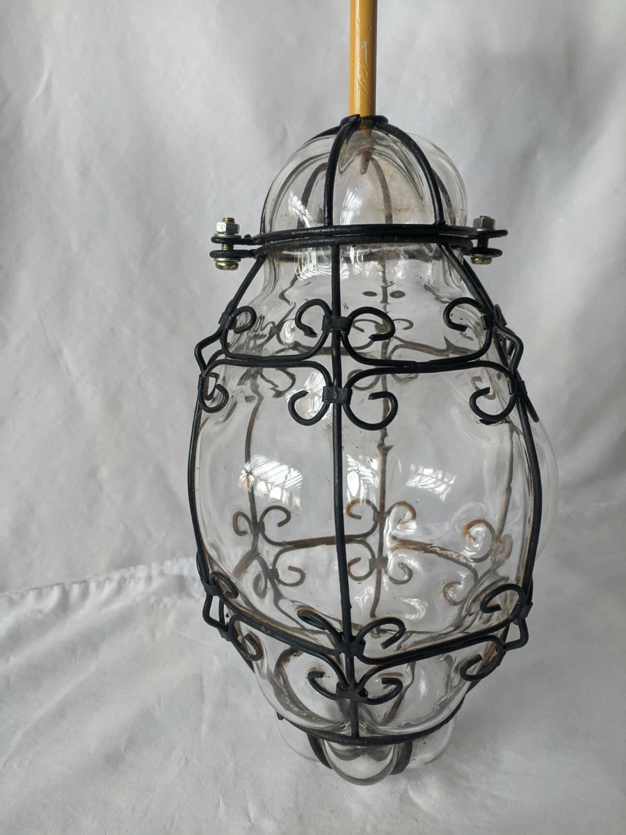 Vintage Murano Caged Glass 60s Hand Blown Pendant Light Globe