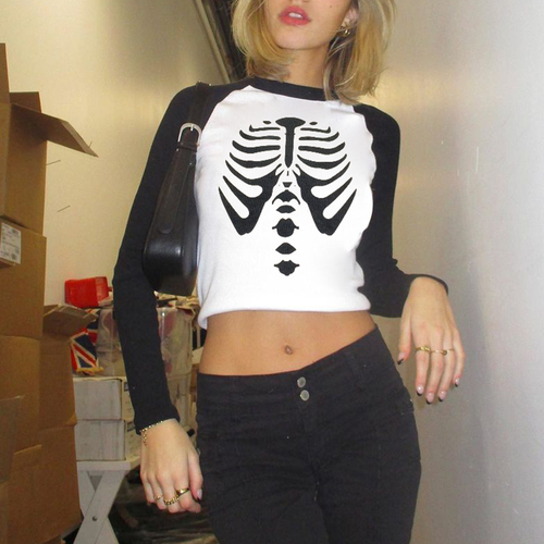 Harajuku Goth Print Y2K Skeleton T 
