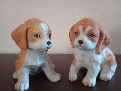 Vintage Dog Puppy Figurines Porcelain HOMCO Set of 2 Knick Knack Shelf Decor