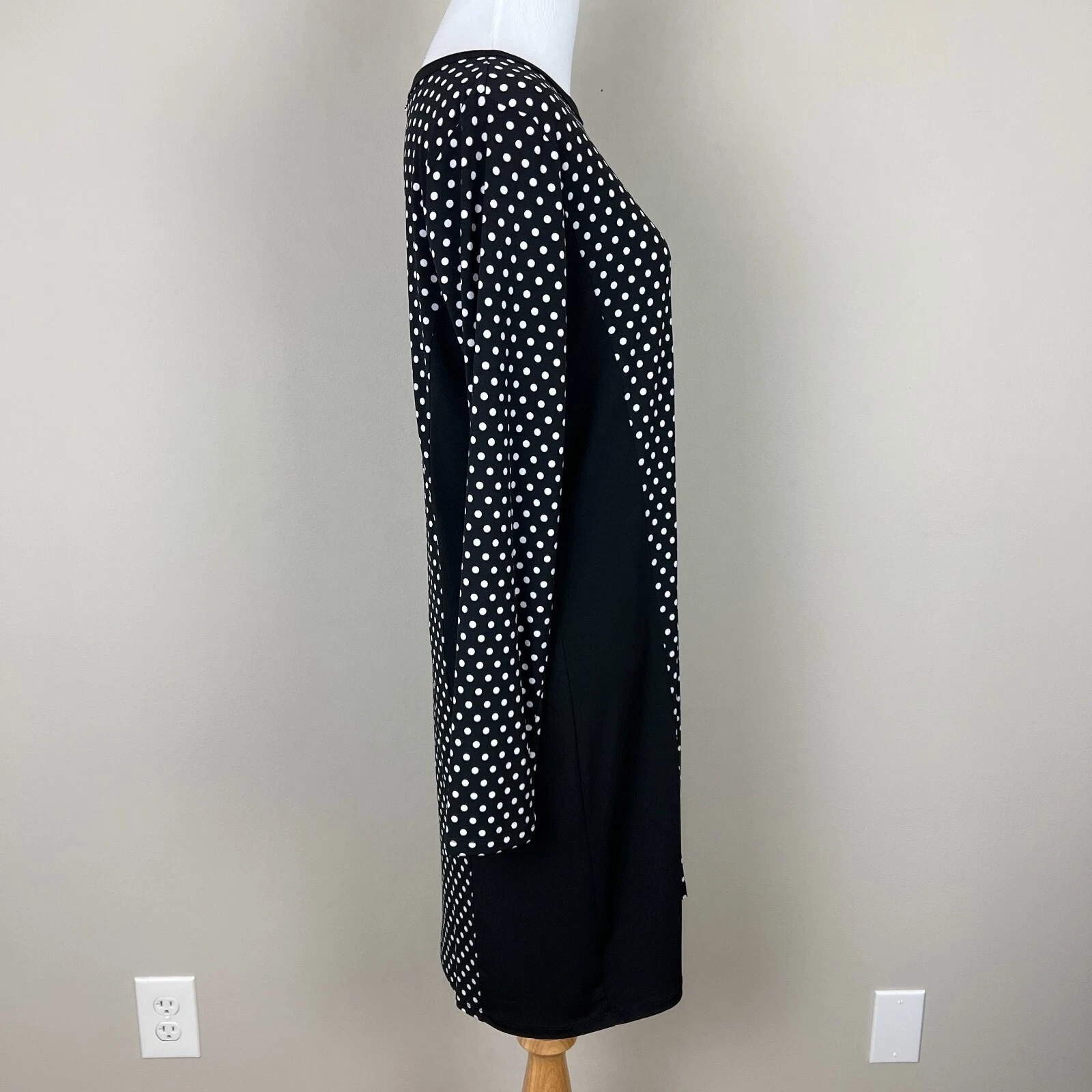 Abito Michael Kors donna medio nero bianco a pois manica lunga cambio M nuovo
