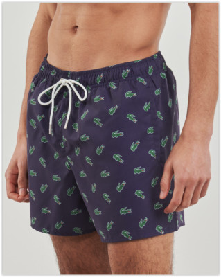 NWT Lacoste All Over CROCODILE Print swim trunks Navy Blue XL
