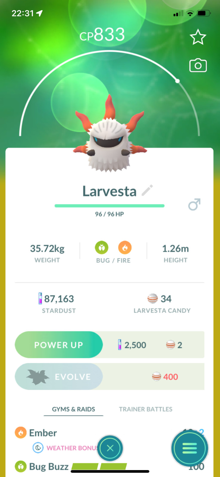 Pokemon - #636 Larvesta !! Same Day Shippment or Next Day Guaranteed ! Go