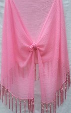  Pink Fringe Beaded Sheer Chiffon Crease Proof Beach Wrap Shawl Scarf Skirt