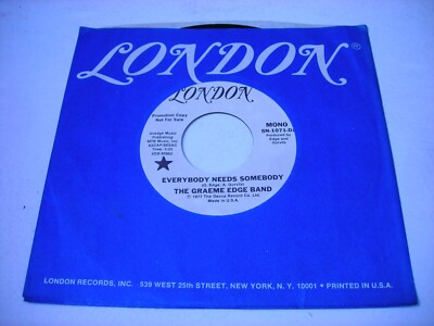 PROMO w SLEEVE The Graeme Edge Band Everybody Needs Somebody 1977 45rpm VG++