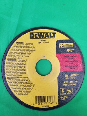 DEWALT DW 8062 4 1/2'' X .045'' X 7/8''  Thin Cut Off Wheels  100 Pack 