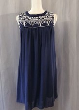 Women's Embroidered Zip-Up Dress Blue Sleeveless Size Medium