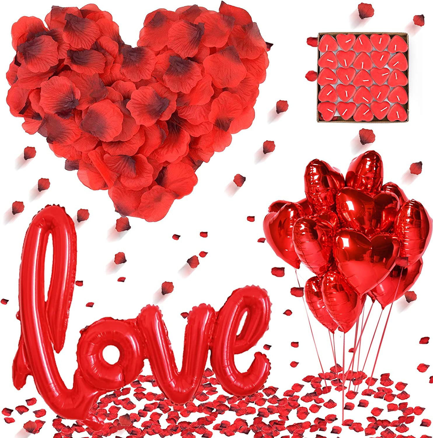 Kit décoration avec ballon LOVE et 50 bougies coeur rouge, le cadeau idéal pour la Saint-Valentin
