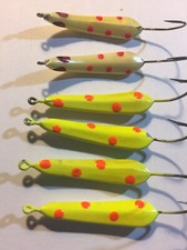 Fishing Lures,6, Ice Fishing Jigs, Yellow With  Orange Spots, Exciting, 