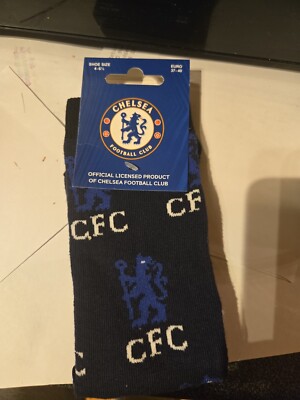 Chelsea FC offizielle marineblaue Socken mit Allover-Druck | Größe 4 bis 6,5 Wappen Kinder Jugendliche