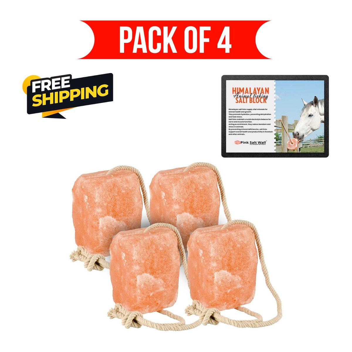 Bloc De Sel De L'Himalaya 4 Lbs Avec Corde - Attractant Pour Chevaux, Cerfs, Animaux