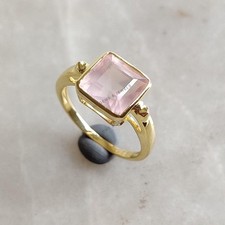 2.60 Ct Natural Rose Quartz Ring in 14K Gold Minimalist Band January Birthstone