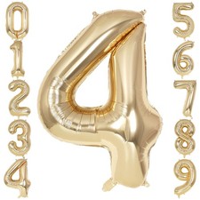 Champagne Gold Large Number 4 Balloon, 40 Inch Light Gold Foil Helium Number ...