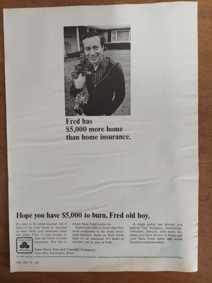 State Farm Fire & Casualty Co Home Insurance Freds House 1967 Vintage Print Ad