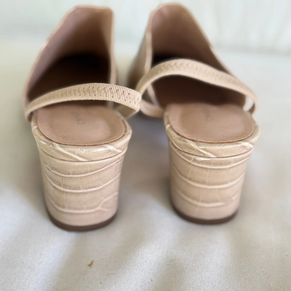 Chinese Laundry Slingback Mules 7 Heels Croc Tan Beige Academia Prep  - Image 4 of 4