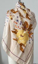 VNTG 60/70s Christian Dior Silk Floral Scarf w Ecru Backround Made in Italy