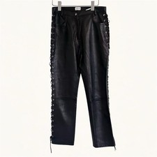 Magda Butrym Black Real Leather  Trousers Lace Up Sides Size 38