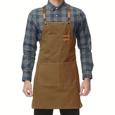 Canvas Kitchen Apron Oil Proof with Pockets Adjustable Cooking Apron Unisex