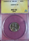 1929-D LINCOLN CENT ANACS MS63 BN