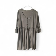 the impeccable pig Cottage Core/ Peasant Gray Knit Dress Babydoll Style Size Med