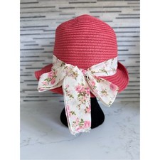 Vintage New Pink Straw Sun Hat with Floral Bow