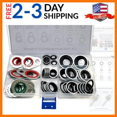 60 PCS Car A/C System Compressor Gaskets, Air Conditioning Hose Gaskets to Co...