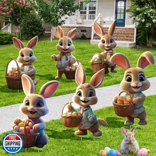 6 PCS Outdoor Easter Bunny Decorations - Bunny Yard Signs with Stakes - Water...