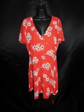 Madewell Size 8 Red Blue Daisy Button Wrap Dress Floral Stripe Knee Short Sleeve