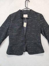 Ann Taylor Loft Black Speckled Twill Open Front Tapestry Blazer Women's Size 4P