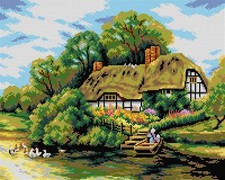 Orchidea Needlepoint Canvas Large Cottage by a River 2704M